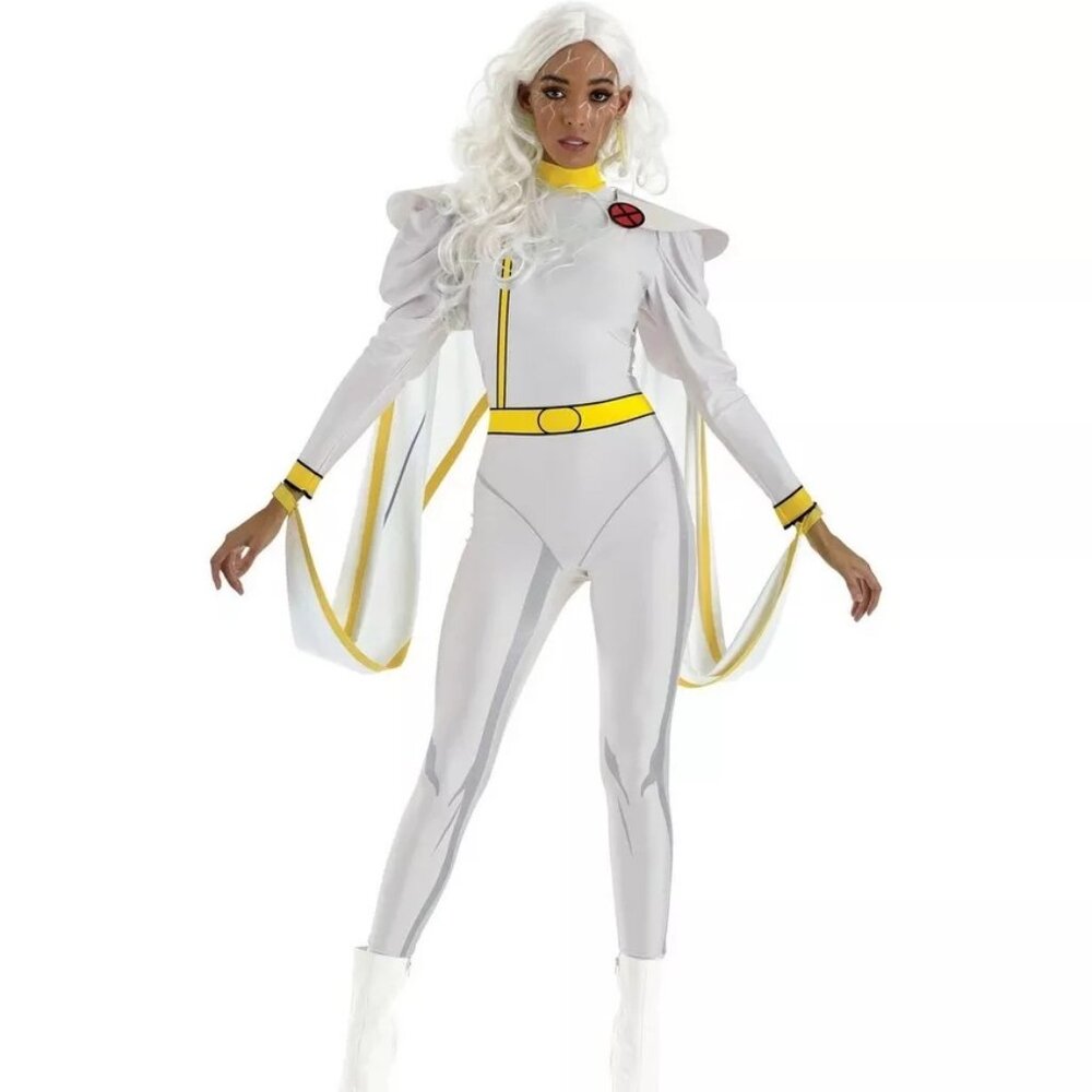 X-Men '97 Adult Storm Costume Marvel Catsuit Cape Glow in Dark Earrings 2024 LG